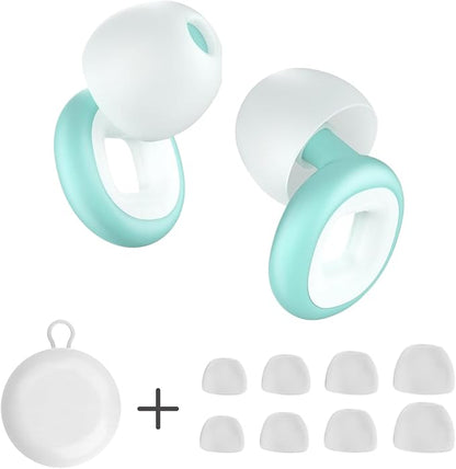Reusable Silicone Earplugs for Sleeping – Soft Comfort Fit Noise Reduction Up to 27 dB – Ideal for Side Sleepers & Snoring Partners – 1 Pair (White & Green) with Travel Case