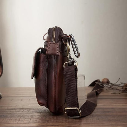Versatile Cowhide Small Messenger Bag for Men Genuine Leather Waist Pack for Daily Use and Outdoor Activities