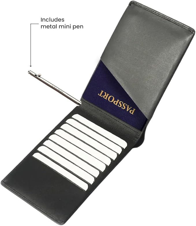 Leather Travel Wallet RFID - Slim Passport Holder for Men & Women - Fits Passport, Cards, SIMs, Pen & Boarding Pass - Secure Travel Document Organizer (Charcoal Gray)