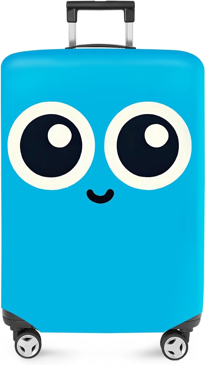 ANNA QUEEN Cute Smiley Face Luggage Cover, Light Blue Cartoon Suitcase Protector with Big Eyes Design, Stretchable, Washable Travel Cover for 24-26 Inch Luggage