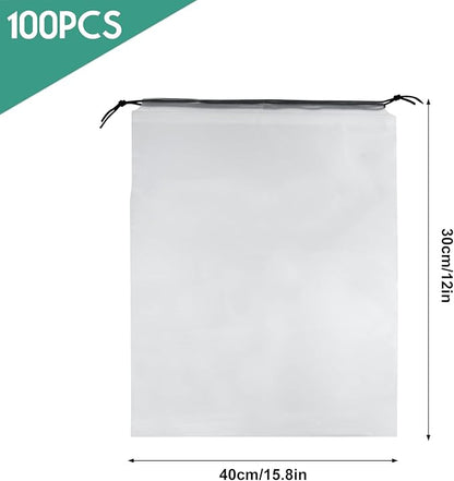 100Pcs Shoe Bags for Travel，PLULON 15.7" x 11.8" Clear Drawstring Storage Plastic Bags Shoes Organizer for Packing Waterproof Dustproof Women Men Portable Travel Essentials