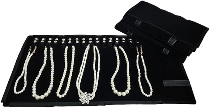 Velet Travel Jewelry Case Roll Bag Organizer for Necklace Bracelet Black Gray Velvet (Black Velvet)