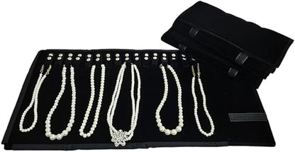 Velet Travel Jewelry Case Roll Bag Organizer for Necklace Bracelet Black Gray Velvet (Black Velvet)