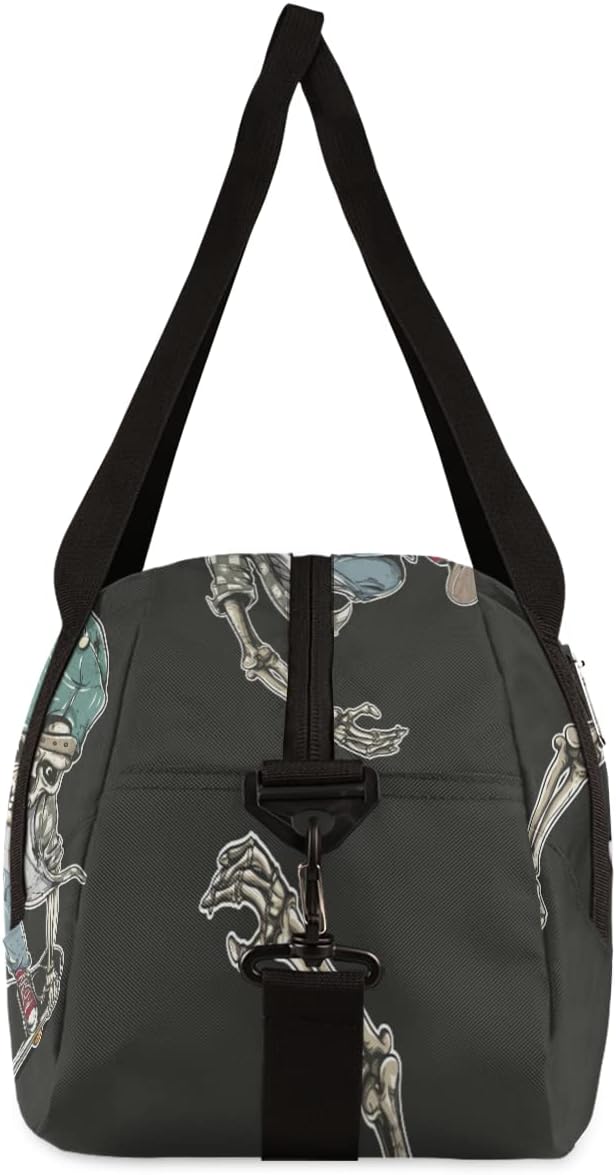 Custom Your Name Cool Human Skeleton Skateboard Personalized Text Gym Duffle Bag for Kids,Sports Bag for Teens Boys & Girls Small Waterproof Overnight Weekender Carry School Practice Travel Bag