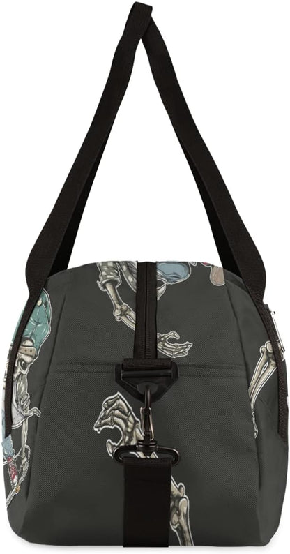 Custom Your Name Cool Human Skeleton Skateboard Personalized Text Gym Duffle Bag for Kids,Sports Bag for Teens Boys & Girls Small Waterproof Overnight Weekender Carry School Practice Travel Bag