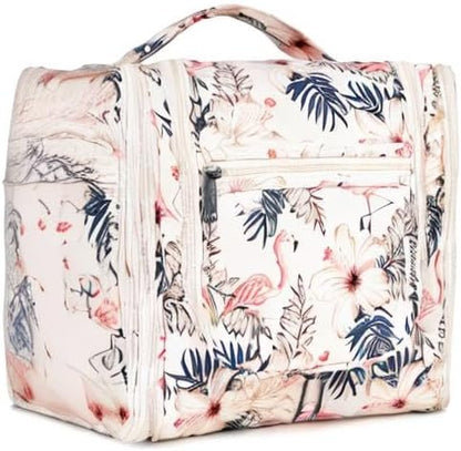 Narwey Hanging Toiletry Bag for Women Travel Makeup Bag Organizer Toiletries Bag for Cosmetics Essentials Accessories (Large, Beige Bird)