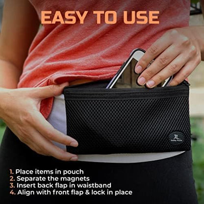 Running Buddy Buddy Pouch Fanny Pack for Women - Water-Resistant Belt Bag & Money Belt - Hands-Free Running Gear Waist Bag - Audio-Port Running Phone Holder - 5.9 x 4 in, Black