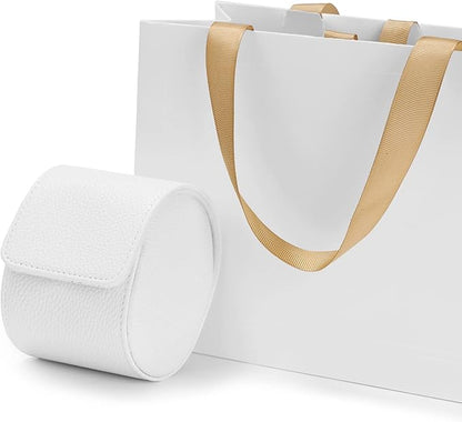 Oirlv Luxury Leather Travel Watch Case Portable Jewelry Watch Storage Roll Organizer(White)