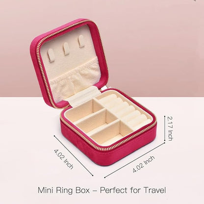 TAIMY Travel Jewelry Case, Small Plush Velvet Jewelry Box for Women and Girls, Portable Jewelry holder organizer for Rings Earrings Necklaces Bracelets(Magenta)