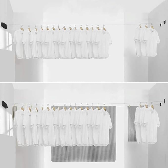 BESy Retractable Clothesline ABS case+Aluminum Dryer with Adjustable Stainless Steel Double Rope String Hotel Style Heavy Duty,Wall Mounted Method, 13.8 Feets,Black