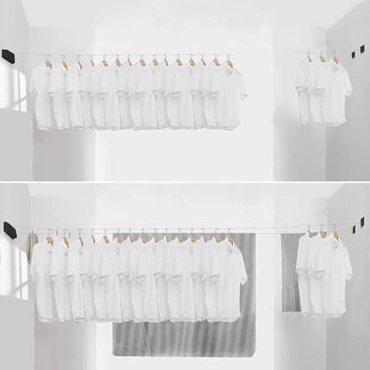 BESy Retractable Clothesline ABS case+Aluminum Dryer with Adjustable Stainless Steel Double Rope String Hotel Style Heavy Duty,Wall Mounted Method, 13.8 Feets,Black