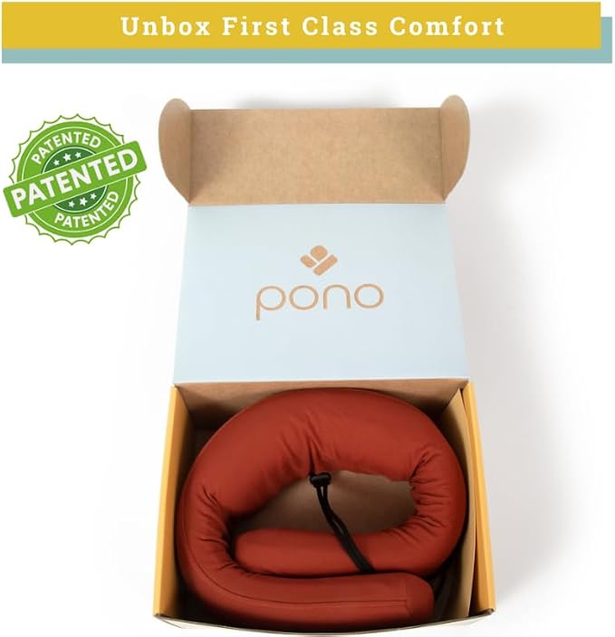 Pono Neck Cradle Travel Pillow (Patented): Memory Foam, Ergonomic 360° Adjustable Support, Prevents Head Nods. Infinity Shape Fits All Adults. Foldable Design for Easy Portability (Ocean Mist)