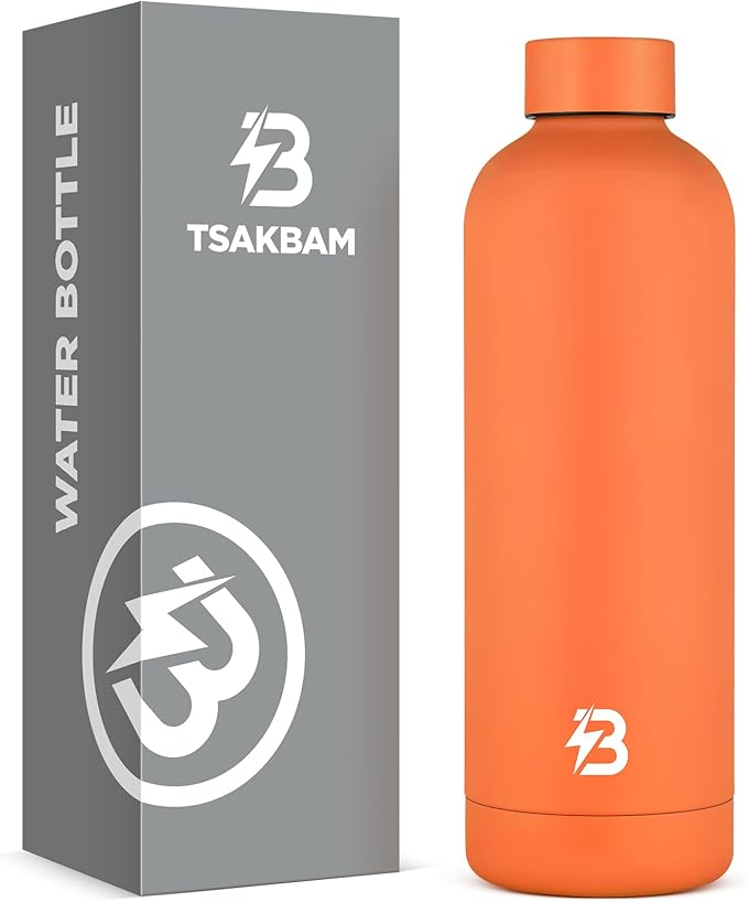 Insulated Water Bottle with Lid, 25 oz Reusable Leak-Proof Metal Stainless Steel Water Bottles for Travel, Sports, Gym, Outdoor (Orange)