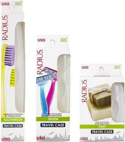 RADIUS Toothbrush Portable Travel Case Kit Standard Toothbrush Soap Razor Case Storage Box for Travel BPA Free 3 Count - Opaque White
