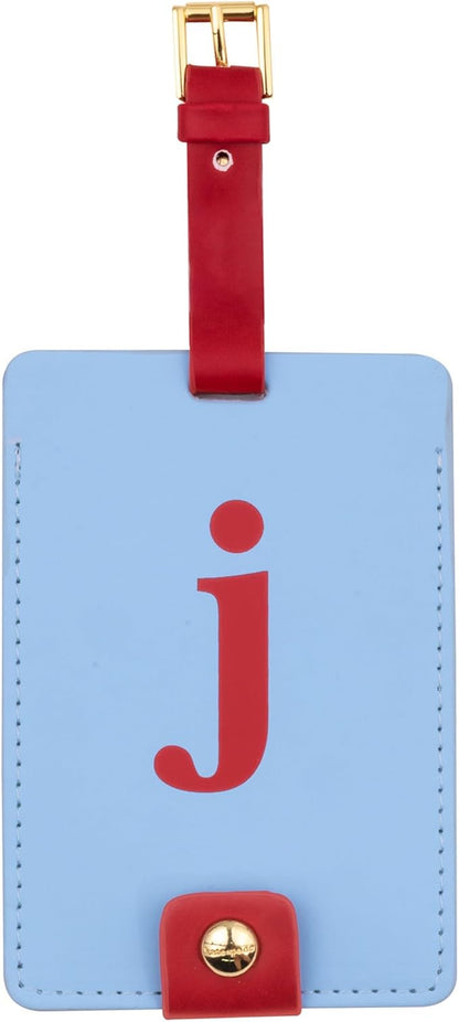 Kate Spade New York Leatherette Luggage Tag with Secure Strap, Colorful Suitcase Identifier for Travel, Monogram Bag Tag ID (J)