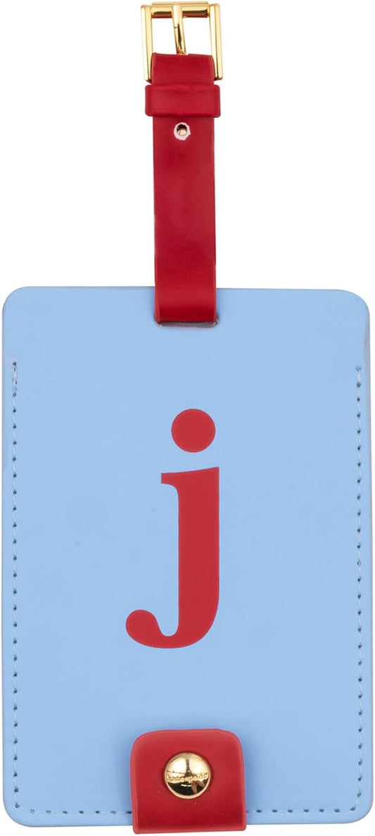 Kate Spade New York Leatherette Luggage Tag with Secure Strap, Colorful Suitcase Identifier for Travel, Monogram Bag Tag ID (J)