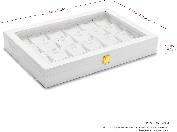 Oirlv White Leather Jewelry Organizer Tray with Acrylic Lid Drawer Insert Jewelry Storage Box with 24 Removable Jewelry Cards Pendant Necklace Display Case Women Gift