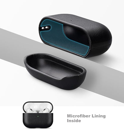 LOPIE Leather Case for AirPods Pro 2nd Generation - Handmade AirPods Pro 2 Case Cover with Lanyard - Made of Full Grain Leather - Drop Protection Hard Shell Cover - Wireless Charging Compatible, Black