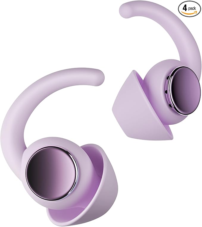 Ear Plugs for Sleeping - Noise Reduction Soft Silicone Earplugs, 2 Pairs Reusable Hearing Protection Earplugs for Noise Sensitivity, Sleep,Travel,Sound Reduction Noise Cancelling - Purple