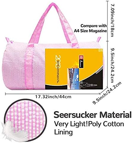 Kids Travel Overnight Bag Seersucker Carry On Lightweight Weekender Duffel Bag for Boys and Girls (Pink) X-large