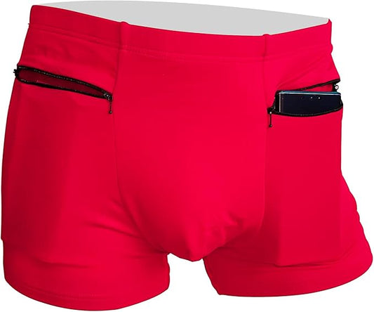 2 Packs Men's Boxer Briefs Hidden Pocket, Can keep your Insulin Pump, Pickpocket Proof Secret Pocket Underwear. (Red)