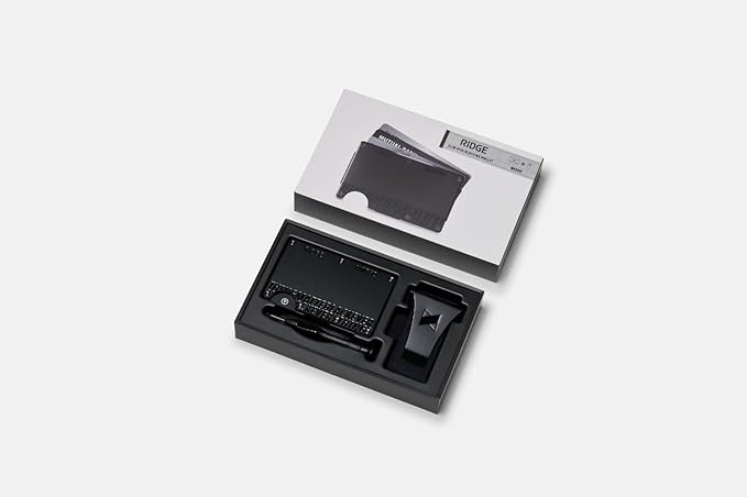 Ridge Wallet for Men - Slim Minimalist Compact Wallet and Card Holder, RFID Protected Front Pocket Wallets for Men with Integrated Cash Strap (Matte Black Everything)