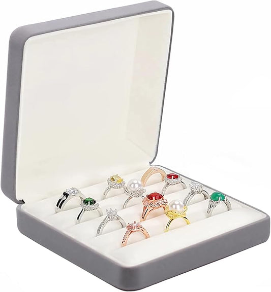 Ring Storage Boxes for Multiple Rings, Compact and Stylish Travel Jewelry case, Portable Small jewelry Organizer Box Tray Gift for Women, Girl(Grey)