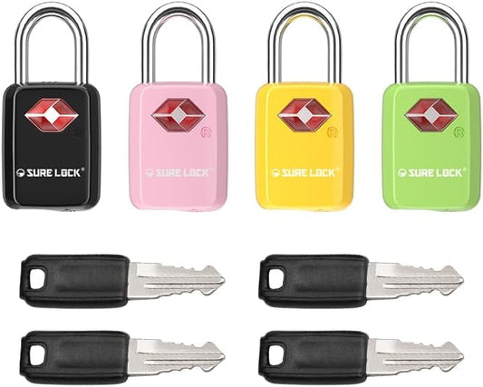 Sure Lock TSA Approved Luggage Locks Mini Size Lock with Keys for Travel, Zinc Alloy Body with Steel Shackle, Key Alike, Key Alike in The Same Package