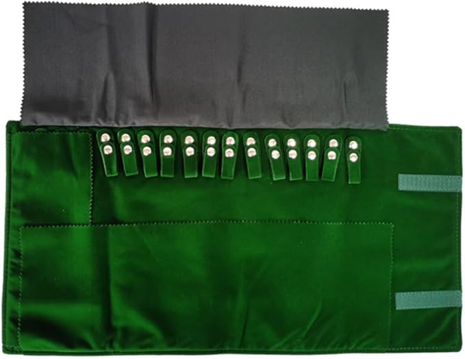 Premium Jewelry Roll Organizer for 16 Necklaces 55cm x 29cm Metal Snap & Velcro Closure - Ideal for Travel and Storage (Green)