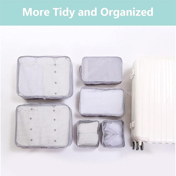 Packing cubes for Travel, CALACH Luggage Organizer Bags 6 Set Packing Cubes for Suitcases Travel Essentials for Carry on Mesh Suitcase Organizer with Shoe Bag (grey)