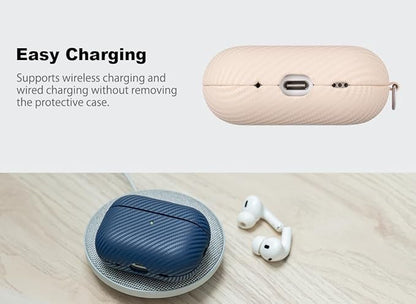 Leather Case - for AirPods Pro 2 Case Cover with Keychain - Selected Skin-Friendly Leather, Carbon Fibre Texture, Handmade Hard Cover for AirPods Pro 2nd Generation Earbuds - Pearl White