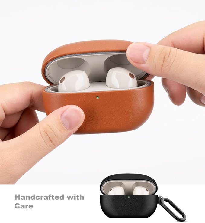 LOPIE Leather Case Compatible with WF-1000XM5, Handcrafted Fully-Wrapped Nappa Leather Case for Sony Earbuds WF1000XM5 Cover (2023), Protective Hard Cover with Keychain for Women/Men- Black