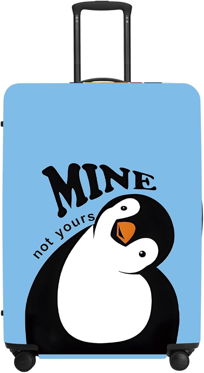Cute Penguin "Mine" Luggage Cover Set, Cartoon Animal Print Waterproof Suitcase Protector, Travel Accessories