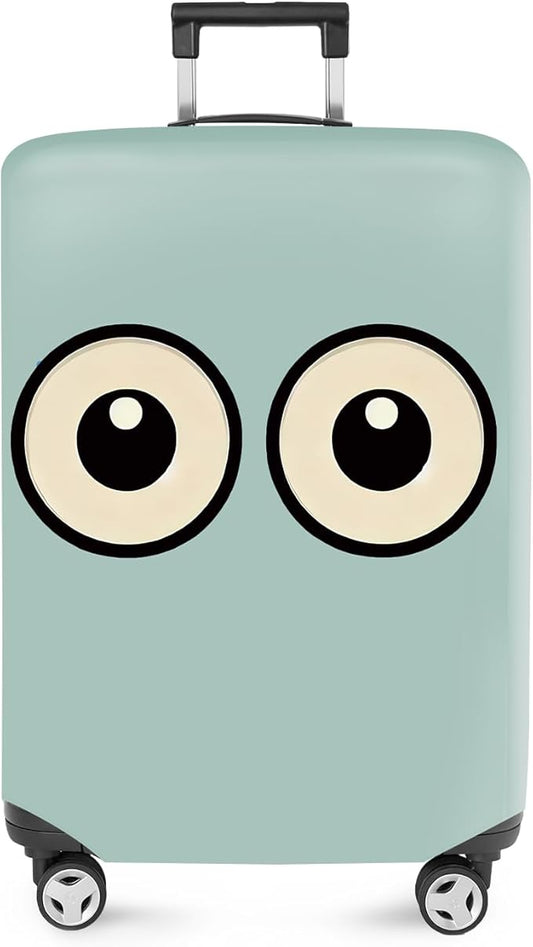 ANNA QUEEN Funny Cartoon Eyes Luggage Cover, Teal Suitcase Protector with Cute Big Eyes Design, Travel Suitcase Cover for 28-30 Inch Luggage, Stretchable & Washable Spandex Travel Accessories