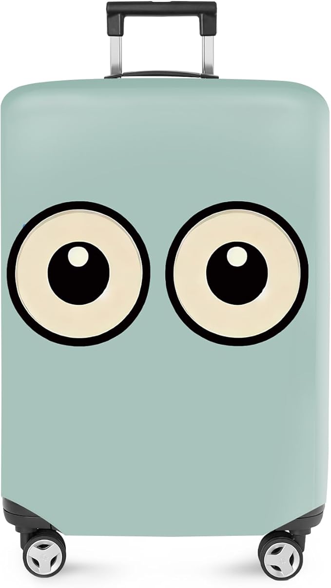 ANNA QUEEN Funny Cartoon Eyes Luggage Cover, Teal Suitcase Protector with Cute Big Eyes Design, Travel Suitcase Cover for 24-26 Inch Luggage, Stretchable & Washable Spandex Travel Accessories