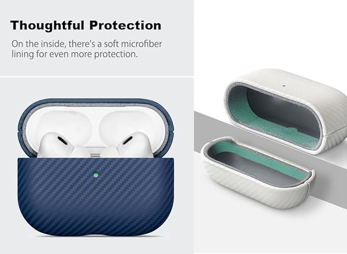 Leather Case - for AirPods Pro 3 Case Cover - Selected Skin-Friendly Leather, with Carbon Fibre Texture, Handmade Drop Protective Hard Cover for AirPods Pro 3rd Generation Earbuds - White