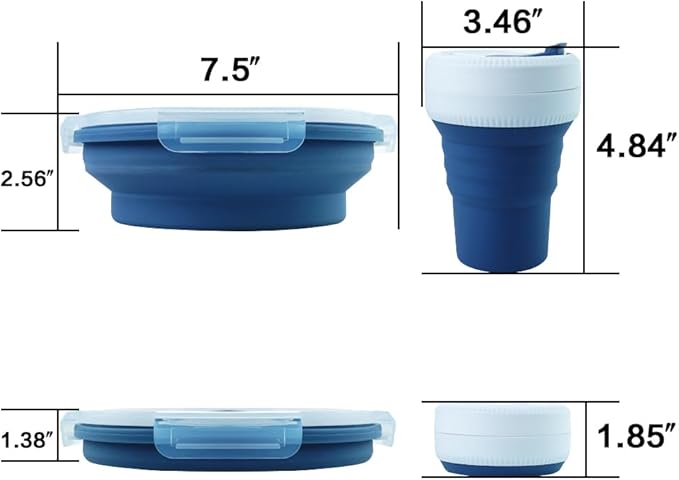 Collapsible Silicone Camping Bowl and Travel Cup Set. For Travel and Camping Microvave and Fridge Food. Suitable for Hot and Cold