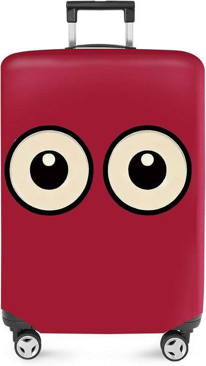 ANNA QUEEN Funny Cartoon Eyes Luggage Cover, Red Suitcase Protector with Cute Big Eyes Design, Travel Suitcase Cover for 24-26 Inch Luggage, Stretchable & Washable Spandex Travel Accessories