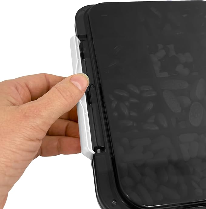 12 Compartment Large Pill Case with Airtight Seal - Silicone Gasket Waterproof Med Organizer Box with Medication Map, Medical Alert Card (Black, 1 Pack)