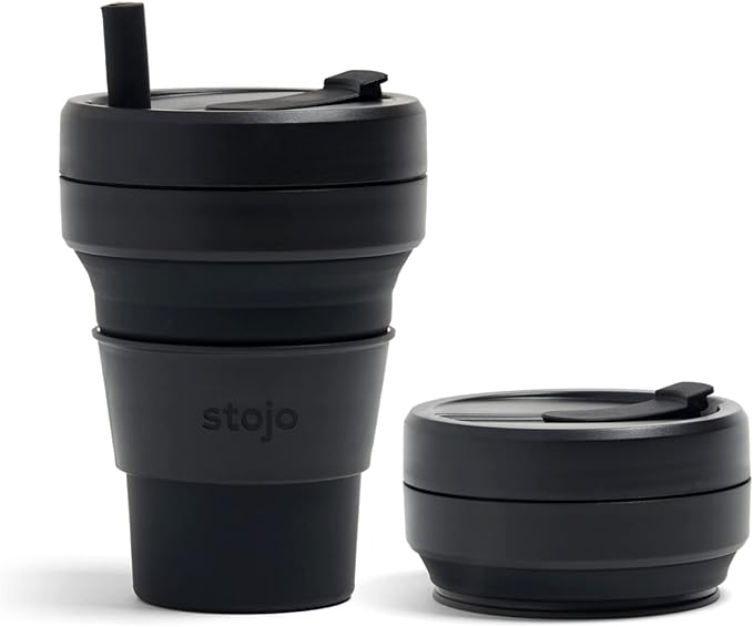 STOJO Collapsible Travel Cup - Reusable To-Go Pocket Size Silicone Bottle for Hot and Cold Drinks - Perfect for Camping - Microwave & Dishwasher Safe (Ink, 24 Ounce (Pack of 1))