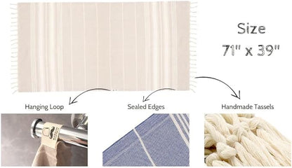 Bazaar Anatolia Turkish Beach Towel – 100% Cotton, Quick Dry, Sand Free Towel for Bathroom, Travel, Camping – Oversized 71x39 Inches – Stripe Beige