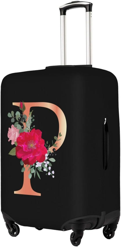 Floral Letter P Travel Luggage Cover Spandex Suitcase Protector Elastic Washable Stretch Suitcase Cover,Size XL(Fit 29-32inch Suitcase)