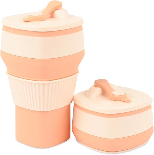 Collapsible Silicone Cup, Safe & Portable, for Hot & Cold Drinks, 18.6 oz (550 ml) - Travel, Camping, Office, and More – Peach Fuzz
