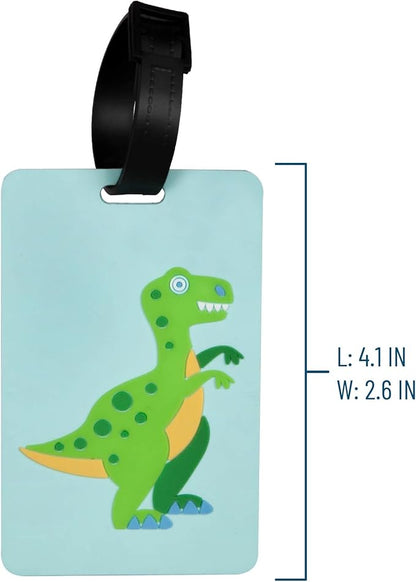 Wildkin Kids Luggage Tags – Set of 2, Durable Bag Tags w/Info Card for Suitcases & Backpacks - Dinosaur