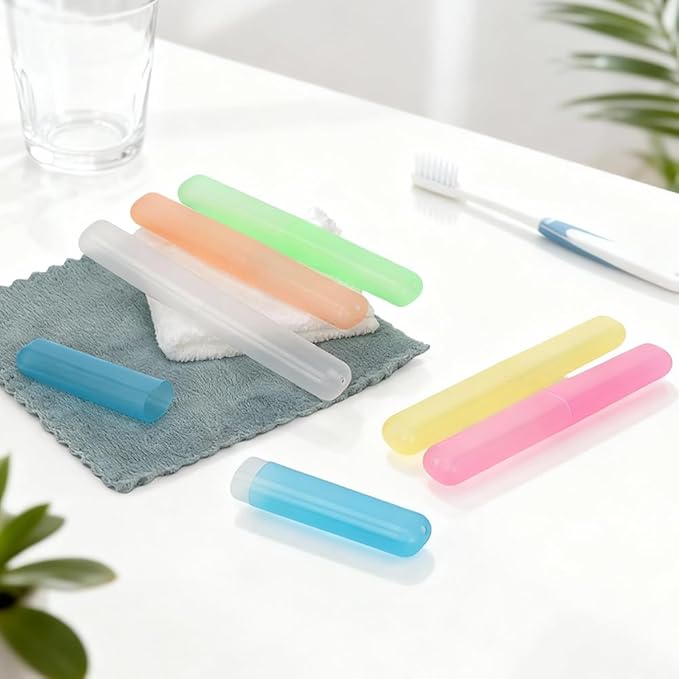 60 Pack Toothbrush Travel Case, Capsule Shaped Travel Toothbrush Holders with Dual Vent Holes, Plastic Toothbrush Holder for Travel, Home, School, Office（6 Assorted Colors）