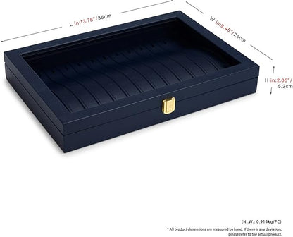 Oirlv Premium Blue Leather Necklace Bracelet Organizer Tray with Acrylic Lid Jewelry Display Case Drawer Insert Jewelry Organizer for women