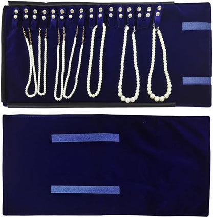 Velet Travel Jewelry Case Roll Bag Organizer for Necklace Bracelet Black Gray Velvet (Blue)
