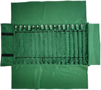 Portable Jewelry Roll Untangled Secure Necklace Travel Storage Bag Displays Holder 16 Chain (gray PU and green)