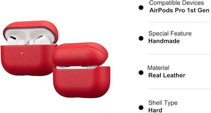 AirPods Pro Full Grain Leather Case, Lopie [Handmade Series] Cowhide AirPods Pro Cover Protective Skin, Shockproof Shell Dust/Dirt Proof Case for AirPod Pro (Not for AirPods Pro 2nd Gen) - Red