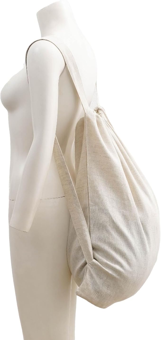 100% Pure Linen Travel Backpack Laundry Bags with Shoulder Straps 20x24in-Washable Drawstring Hanging Laundry Hamper Rxtra Large Portable Cloth Laundry Bag for Dorm College Military Gym-Linen